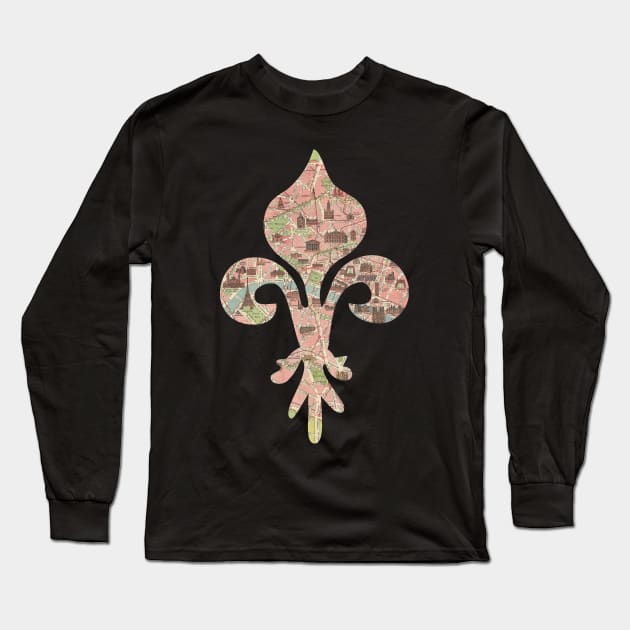 Fleur-de-lis cut from 1911 Paris Monuments Map Long Sleeve T-Shirt by tsd-fashion